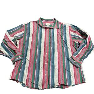 Vintage Talbots 100% Cotton Striped Button Down Blouse Size Large Multicolor